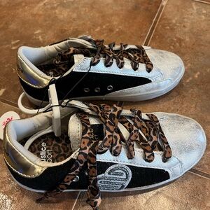 NEW with tag Justice Black and Silver Sneakers with Leopard Laces girls